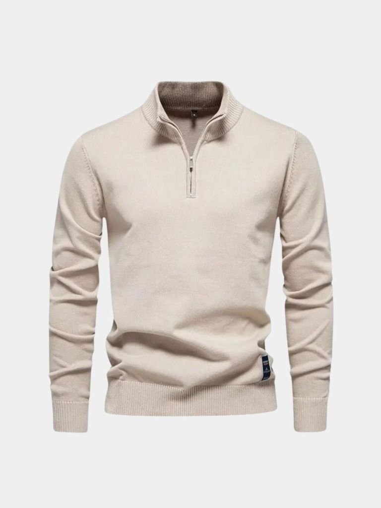 Half Zip Knitwear Solid Color Cardigan Sweater for Men