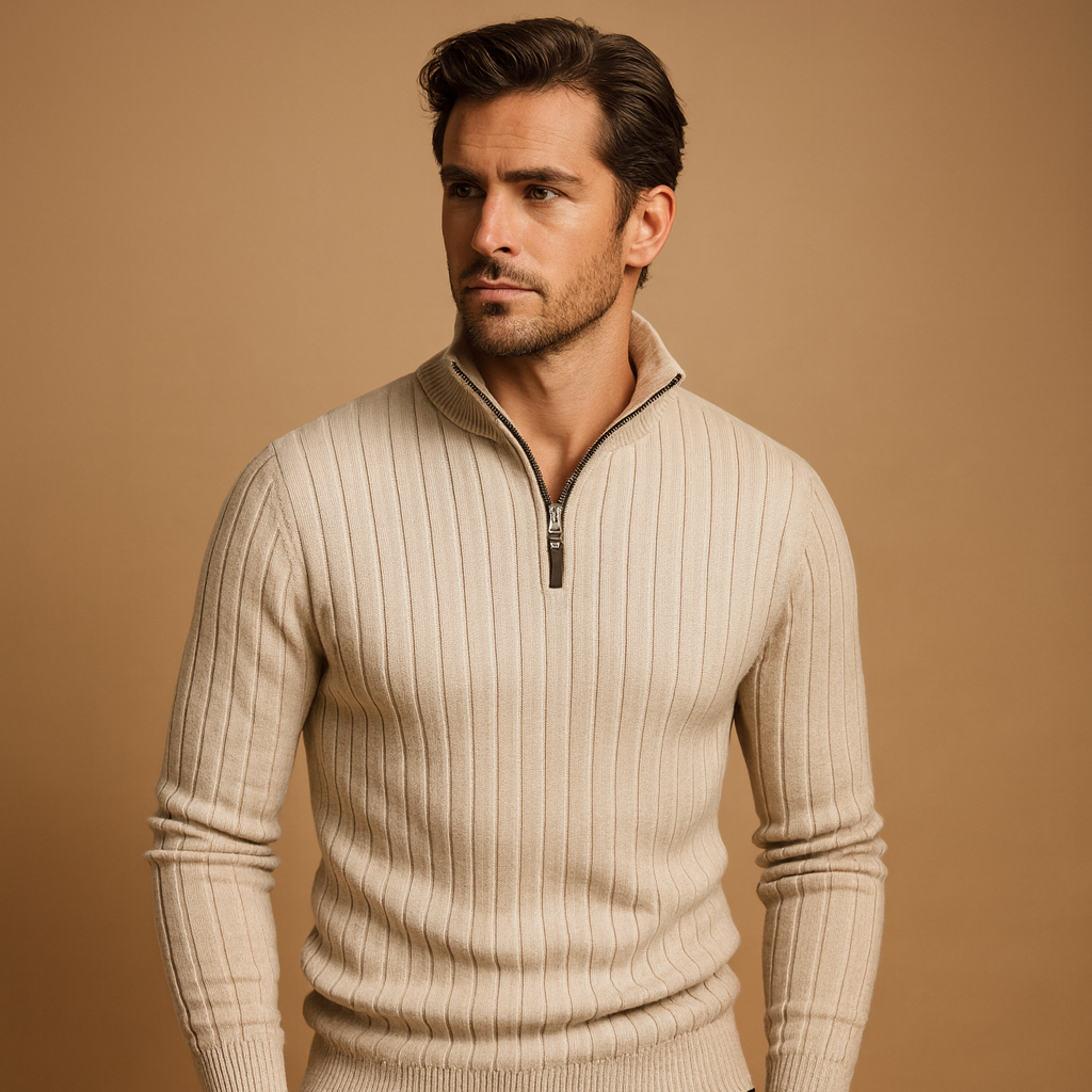 Half-zip sweater for men with ribbed sleeves | Marcus