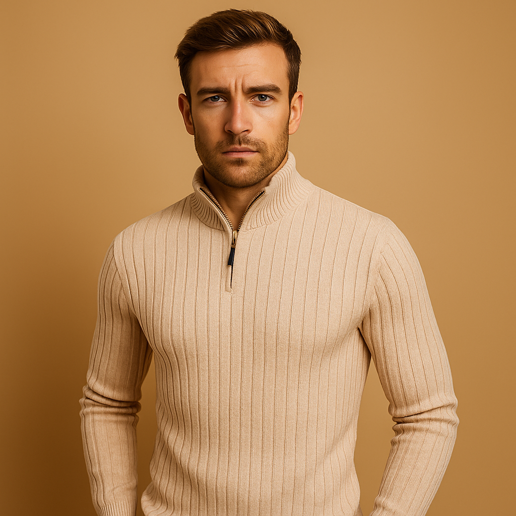 Half-zip sweater for men with ribbed sleeves | Marcus