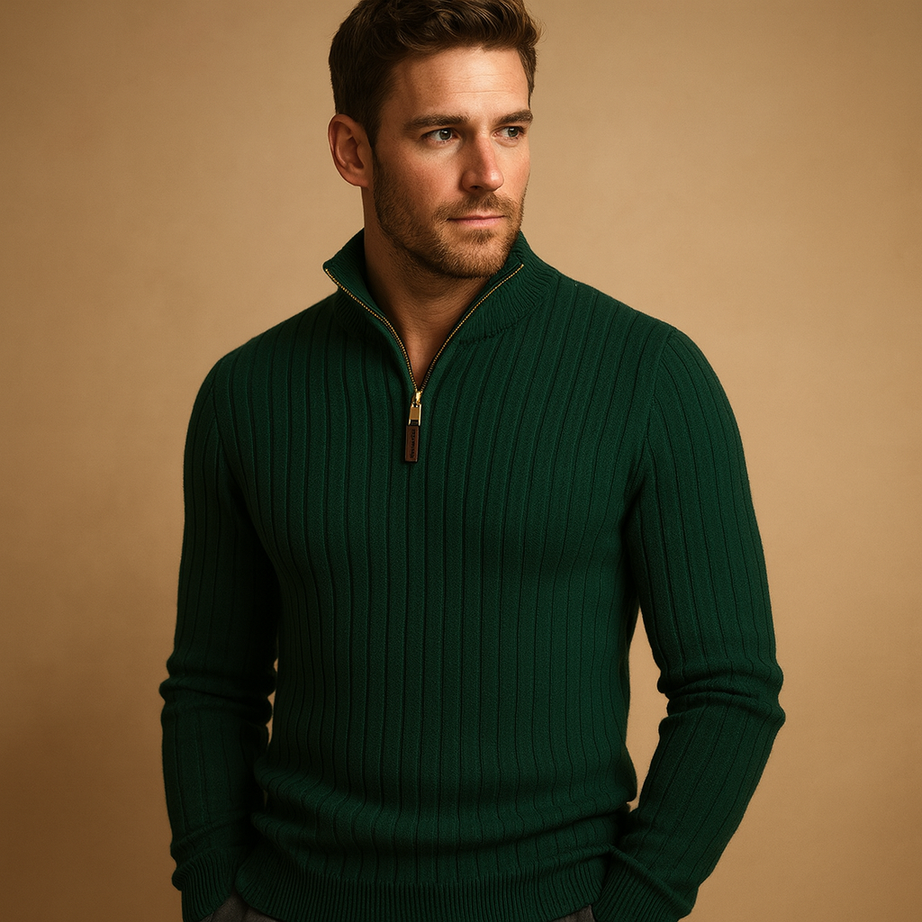 Half-zip sweater for men with ribbed sleeves | Marcus