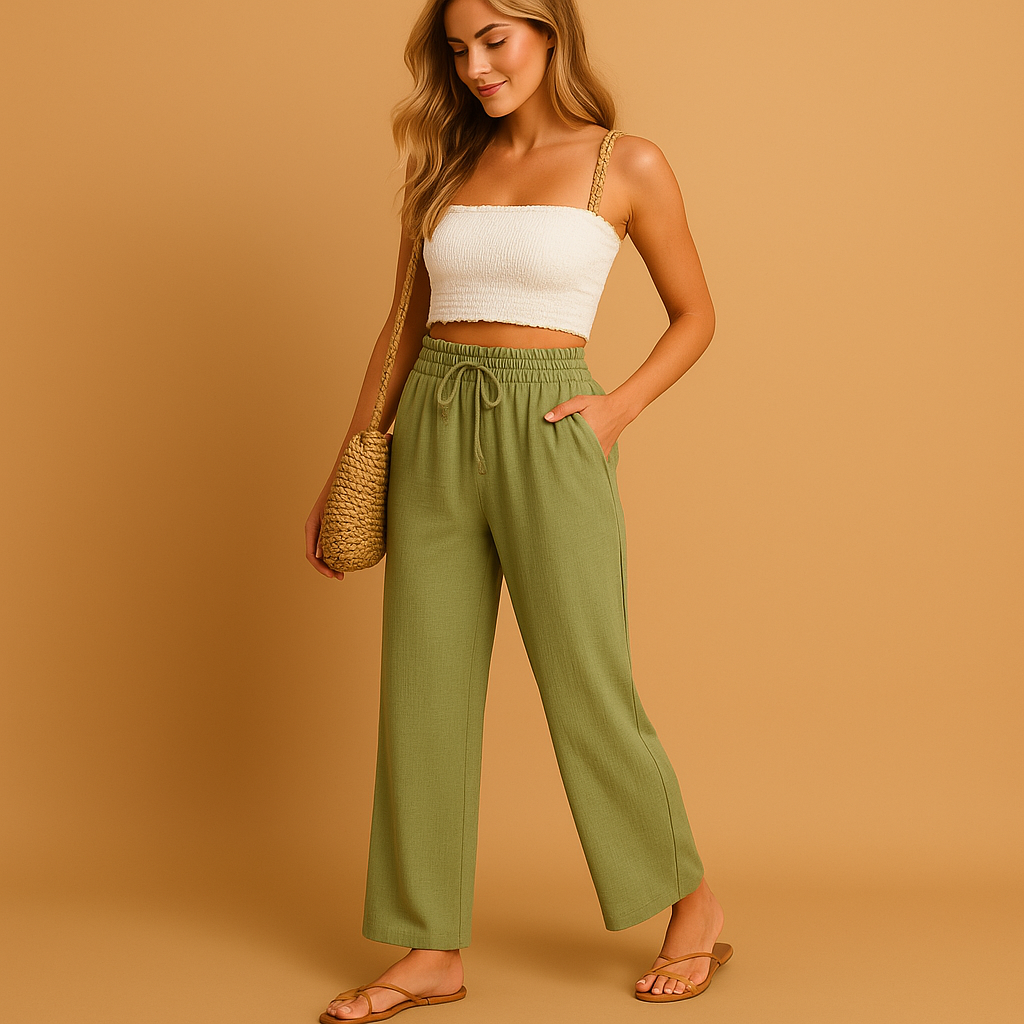 High-waisted lounge pants with straight leg for women | Talia