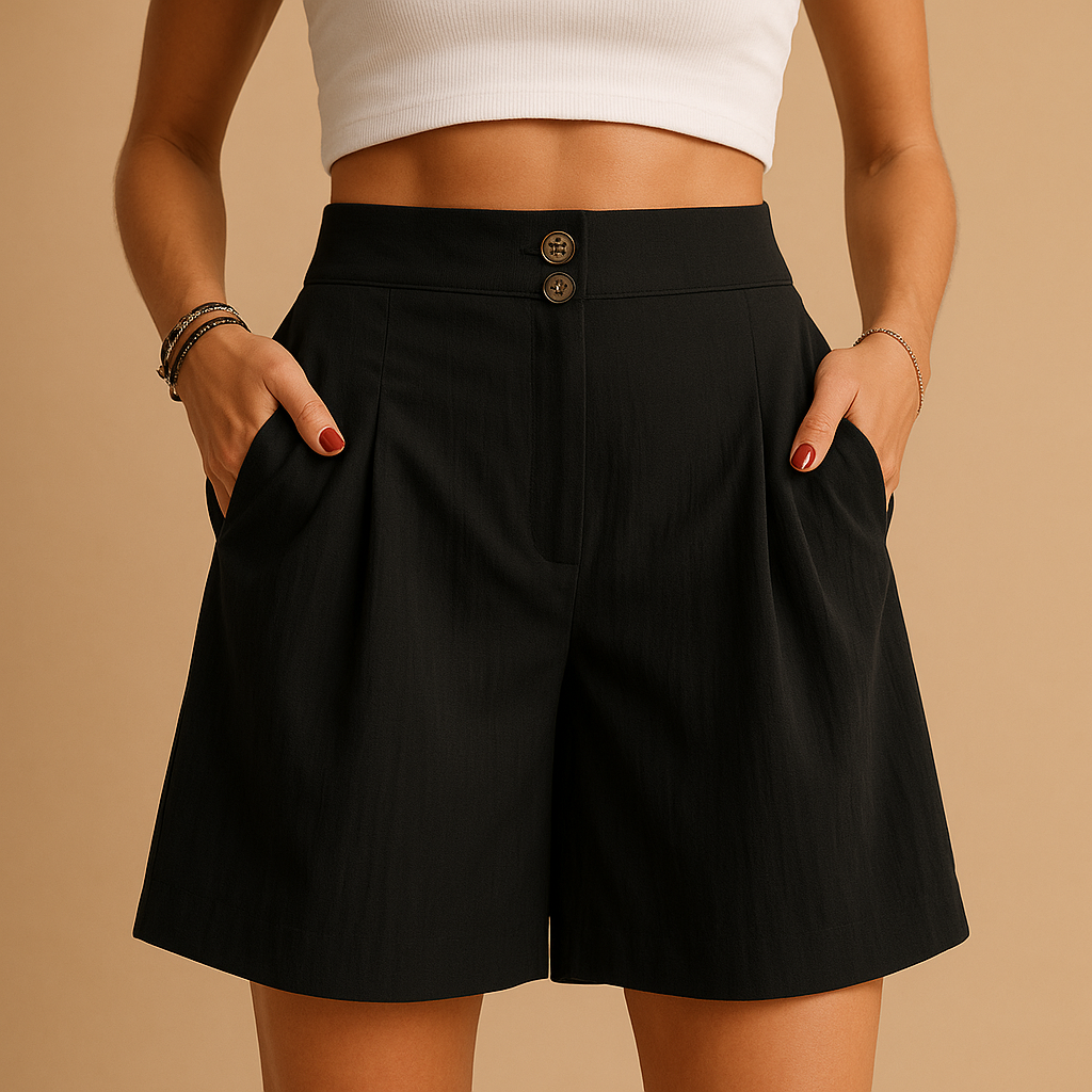 High-waisted tailored shorts with button detail for women | Ruby