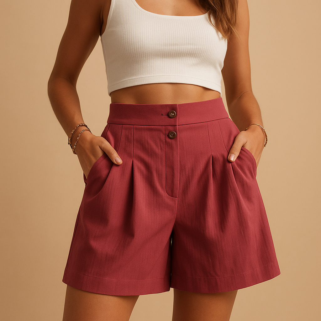 High-waisted tailored shorts with button detail for women | Ruby