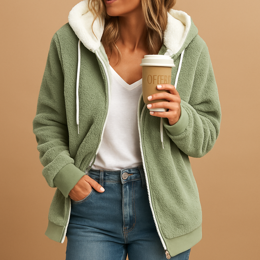 Hooded fleece cardigan with pockets for women | Tessa
