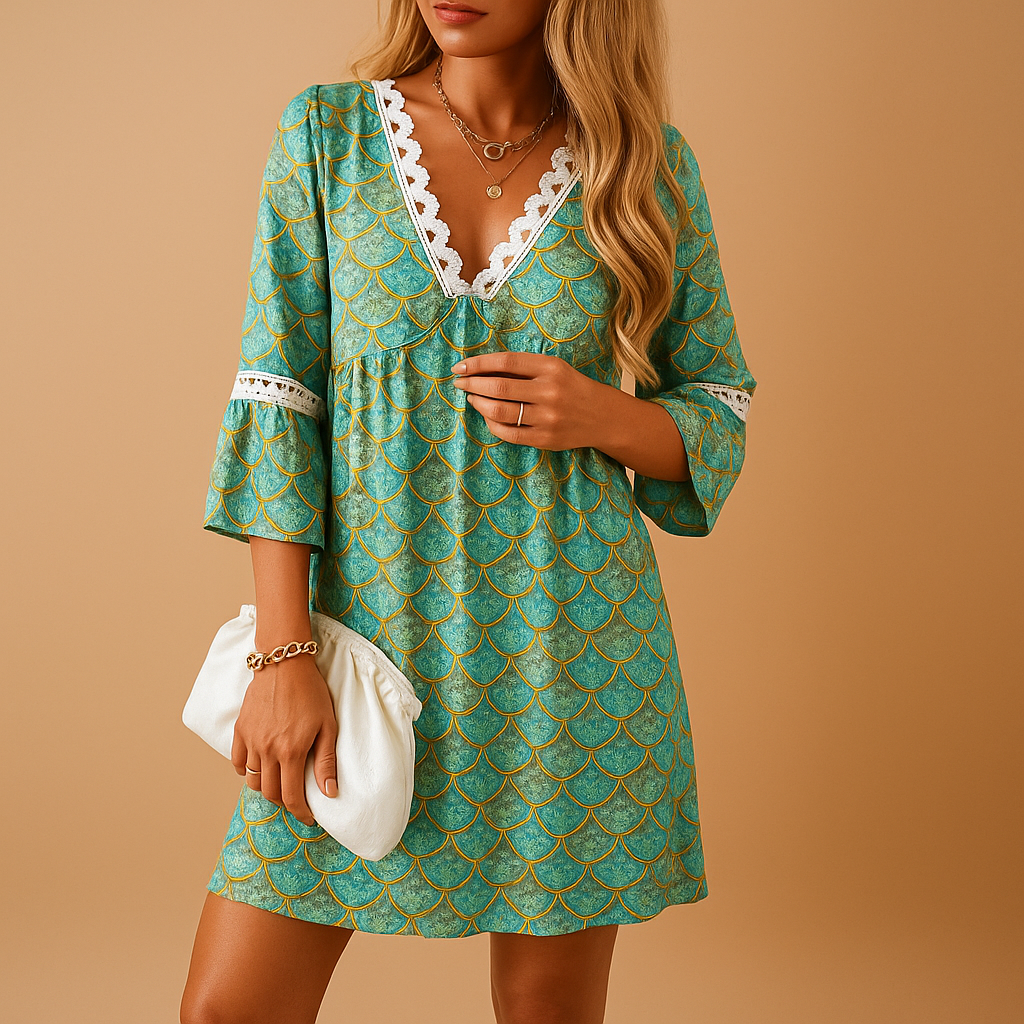 Knee-length summer dress with short sleeves for women | Lotte