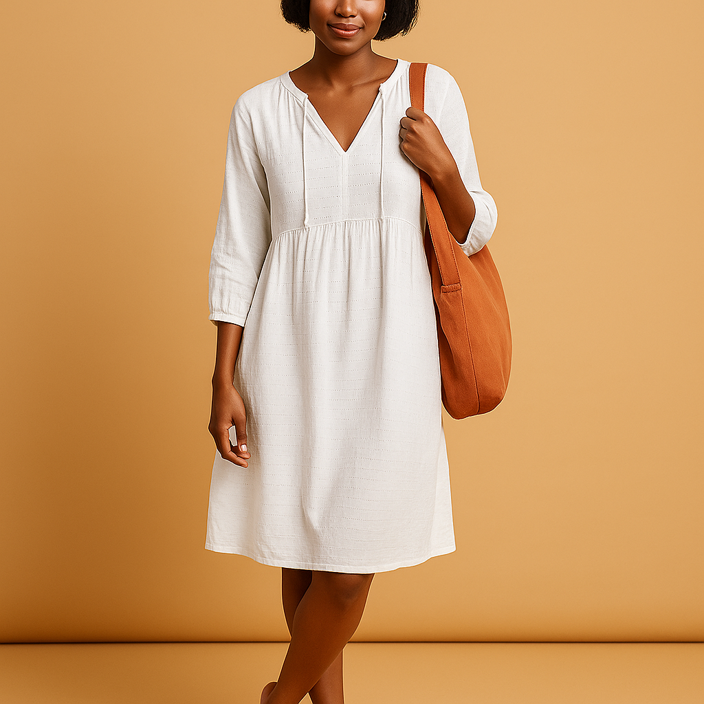 Knee-length summer midi dress with short sleeves for women | Isla