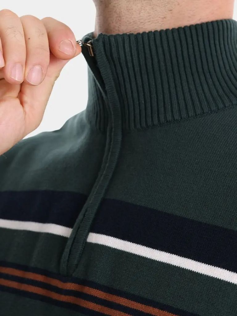 Knit Striped Quarter-Zip Jumper Sweater for Men