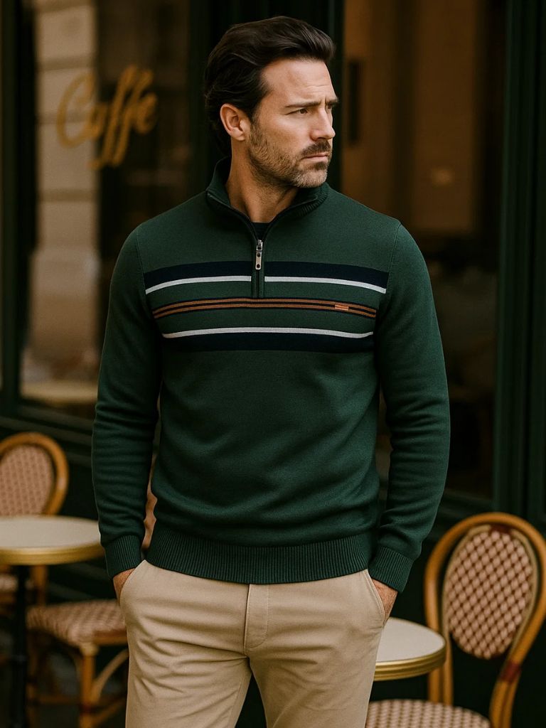 Knit Striped Quarter-Zip Jumper Sweater for Men