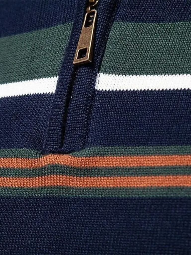 Knit Striped Quarter-Zip Jumper Sweater for Men