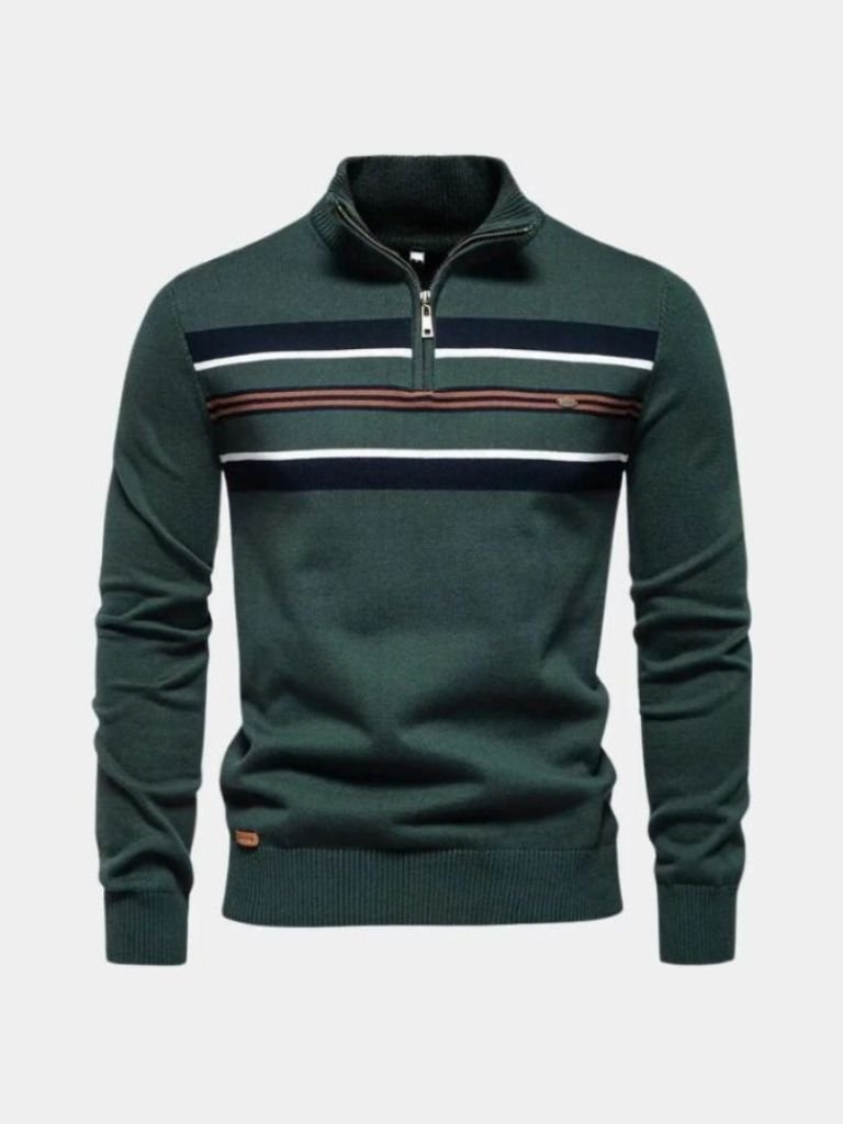 Knit Striped Quarter-Zip Jumper Sweater for Men