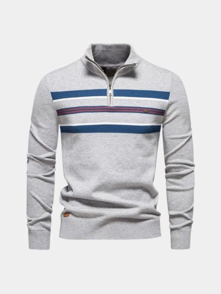 Knit Striped Quarter-Zip Jumper Sweater for Men