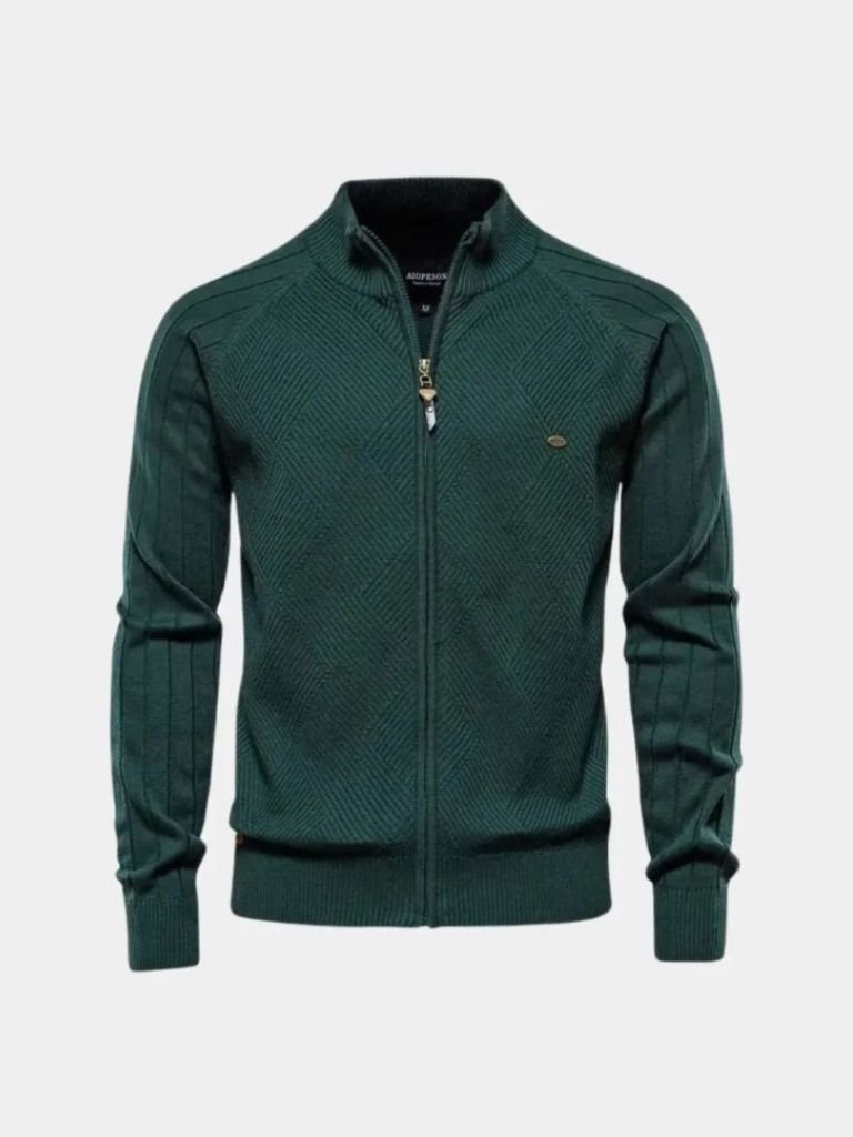 Knit Zipper Jacquard Solid Color Cardigan Sweater for Men