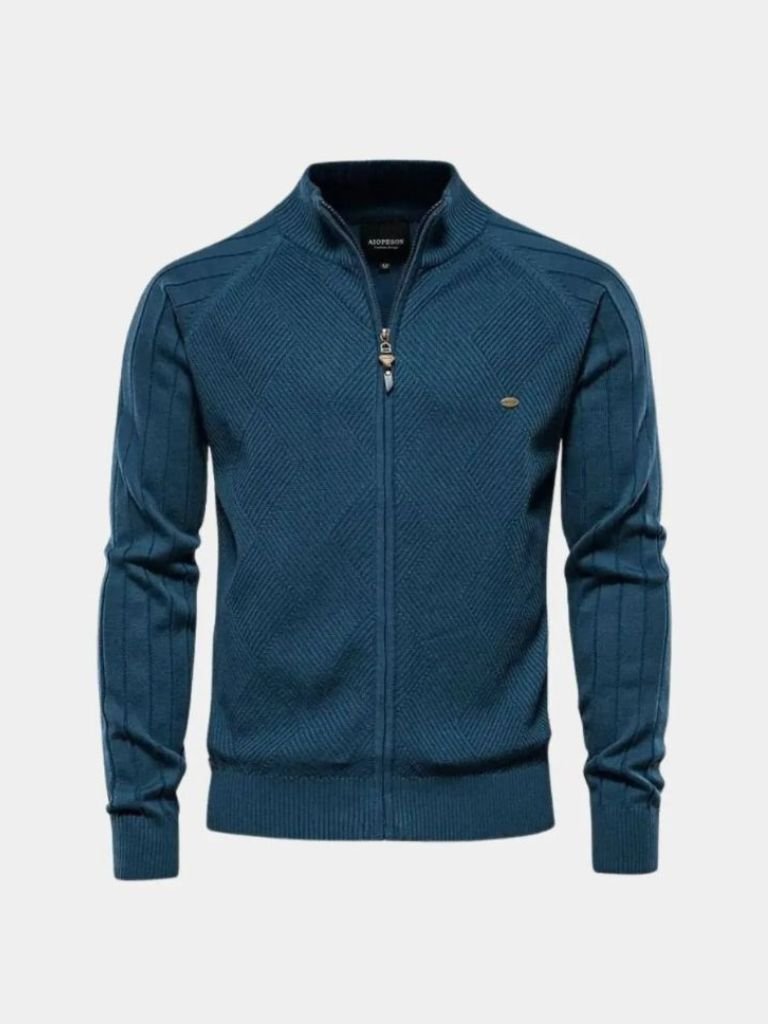 Knit Zipper Jacquard Solid Color Cardigan Sweater for Men