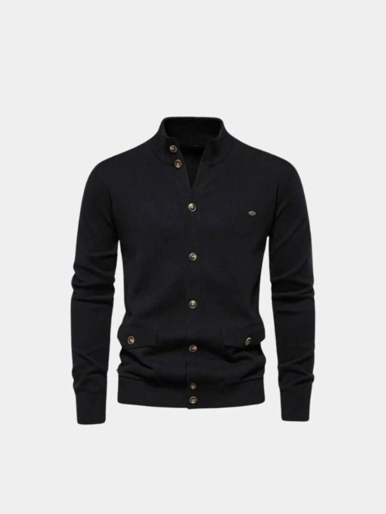 Knitted Stand Collar Cotton Cardigan for Men