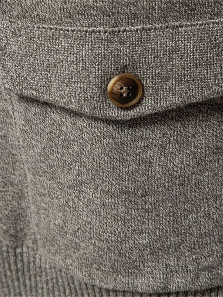 Knitted Stand Collar Cotton Cardigan for Men