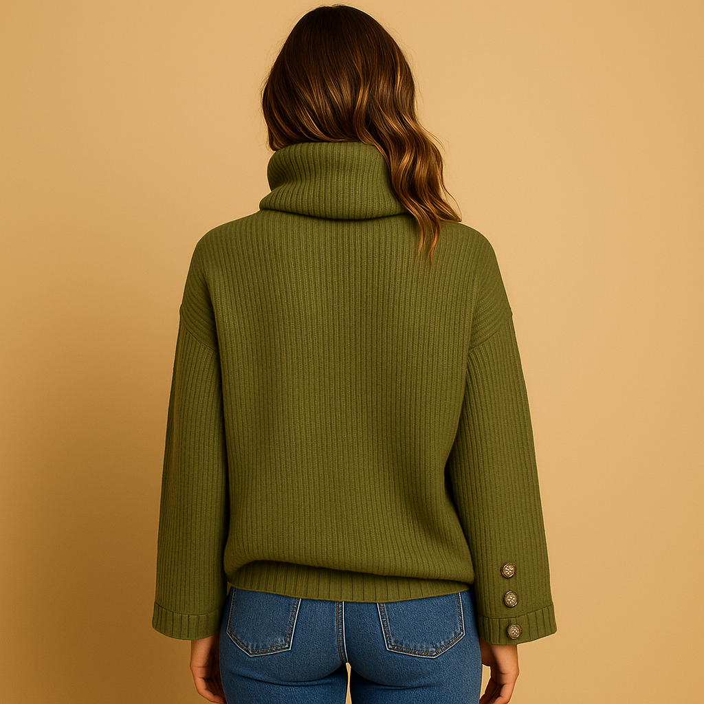 Knitted turtleneck sweater with button detail for women | Estelle