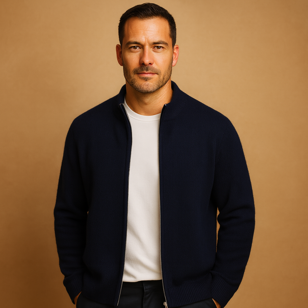 Knitted zip cardigan for men with collar | Elliot