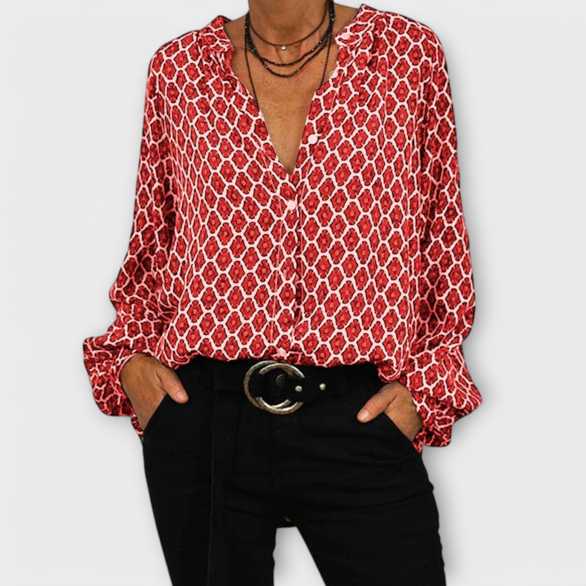 Stylish Blouse with V-Neck and Long Sleeves