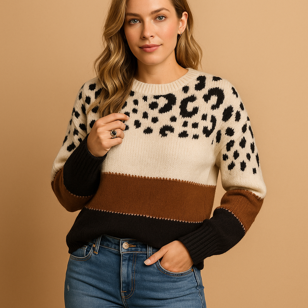 Leopard print cotton sweater for women | Brielle