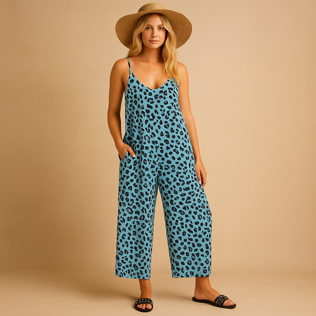 Leopard print halter-neck jumpsuit for women | Kiara