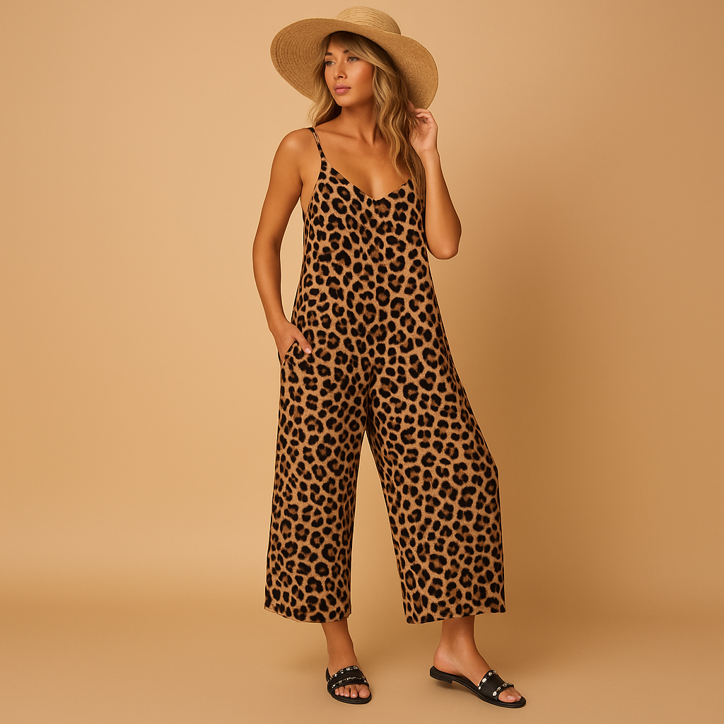 Leopard print halter-neck jumpsuit for women | Kiara