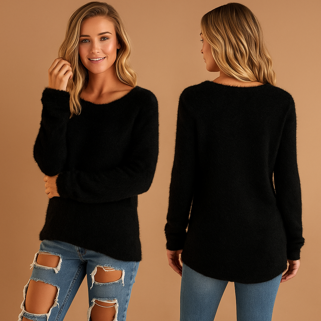 Lightweight cotton knit sweater with crew neck for women | Amelia