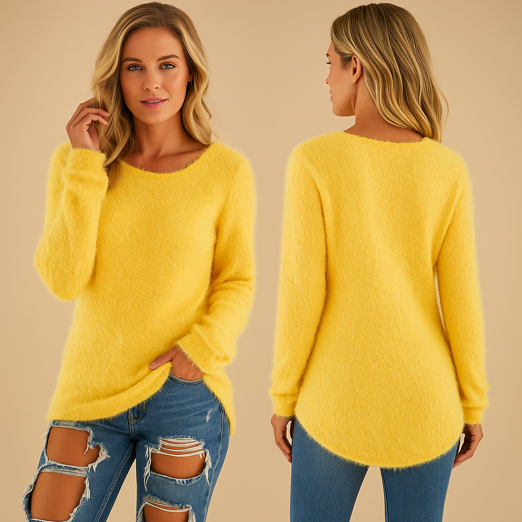 Lightweight cotton knit sweater with crew neck for women | Amelia