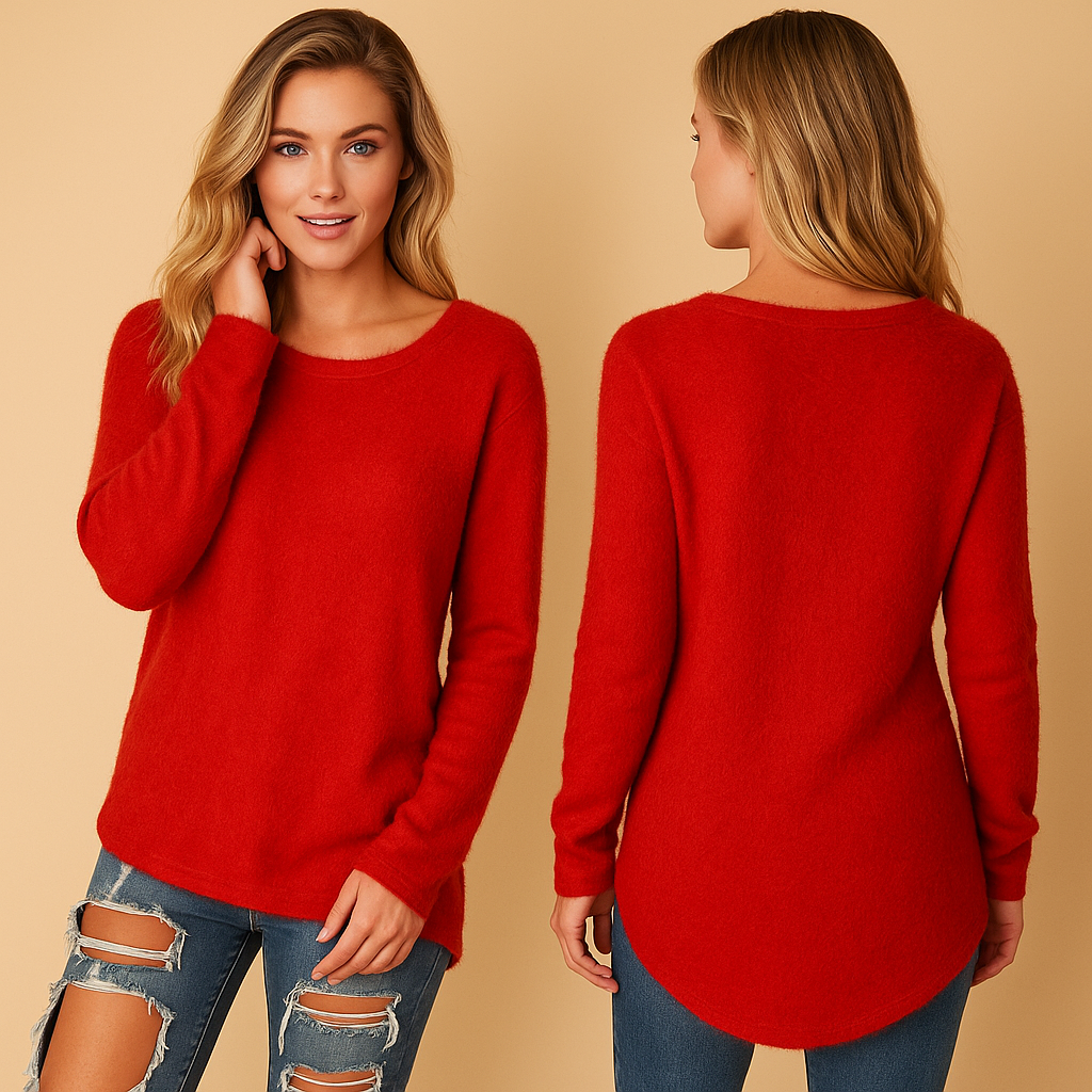 Lightweight cotton knit sweater with crew neck for women | Amelia
