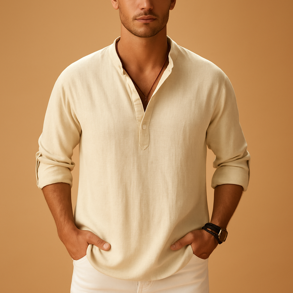 Lightweight long sleeve V-neck shirt for men | Adrian