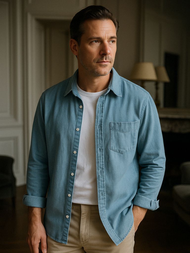 Corduroy Classic Blue Shirt for Men