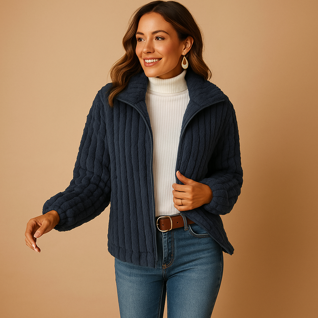 Long fleece cardigan with collar for women | Tabitha