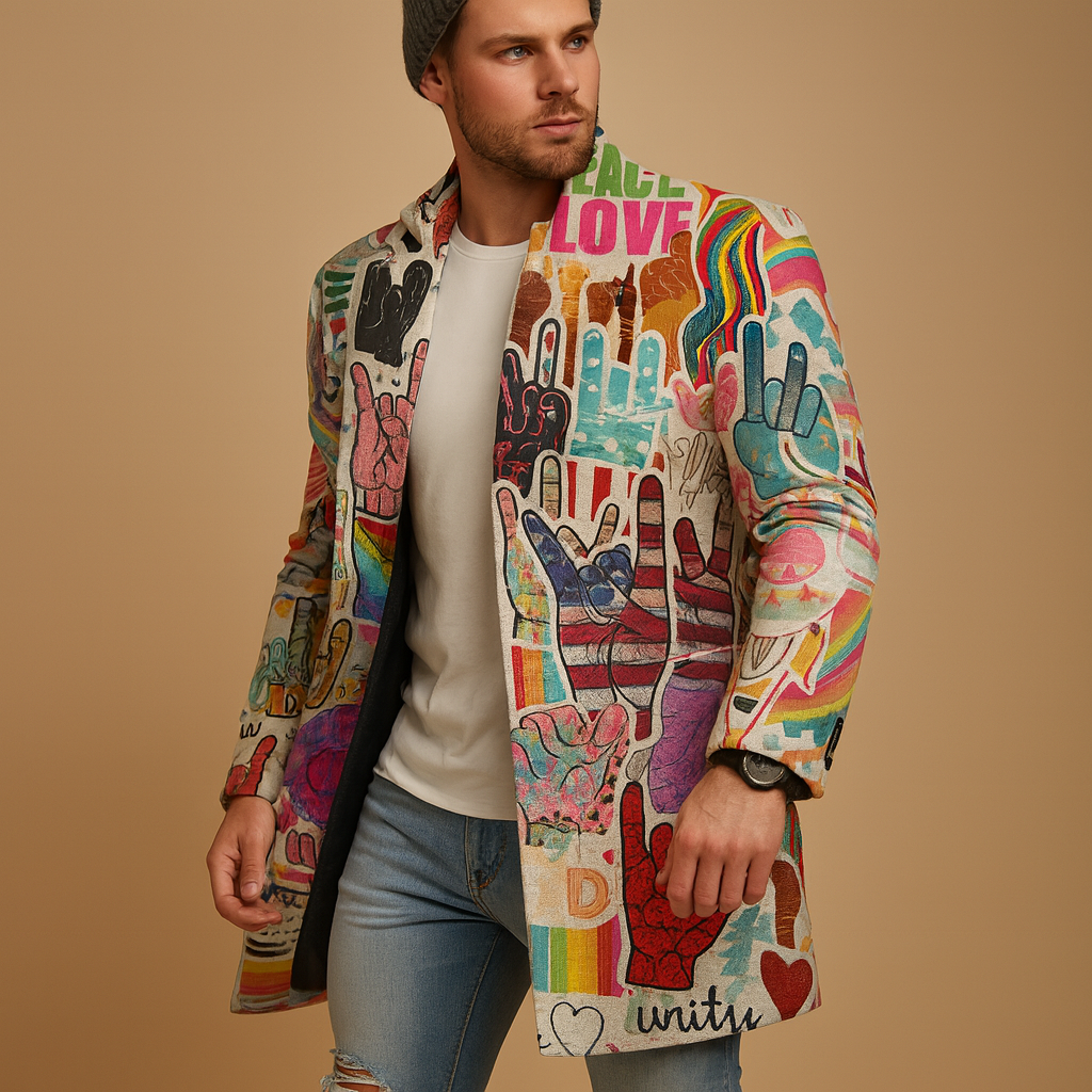 Long graphic coat for men | Stefan