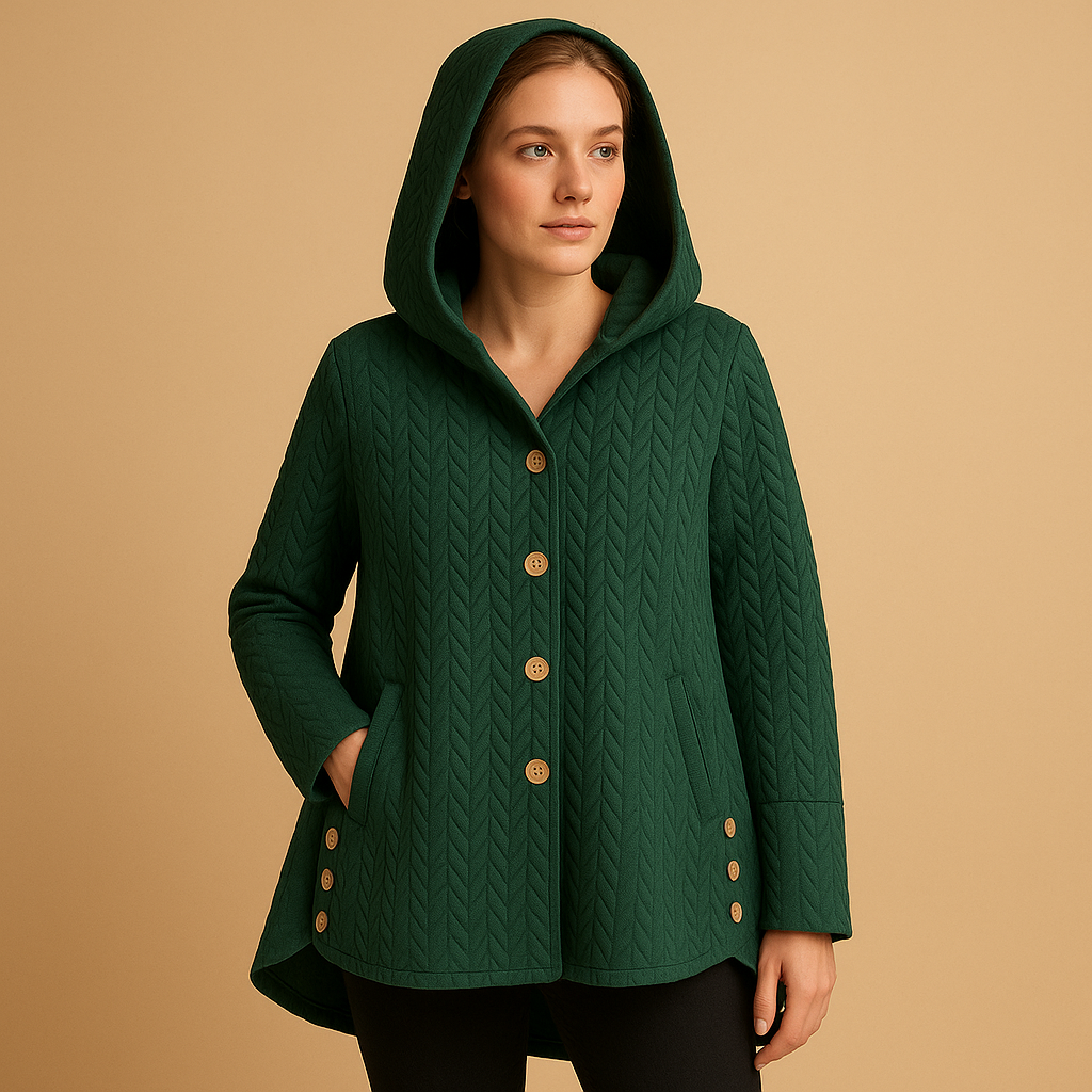Long hooded winter coat with buttons for women | Belle
