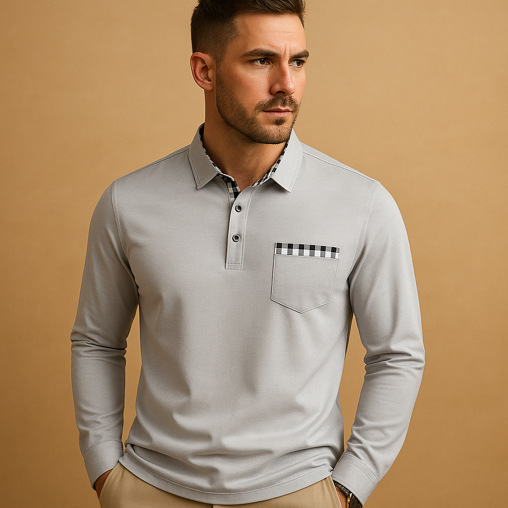 Long sleeve polo shirt with classic collar and button closure for men | Dylan