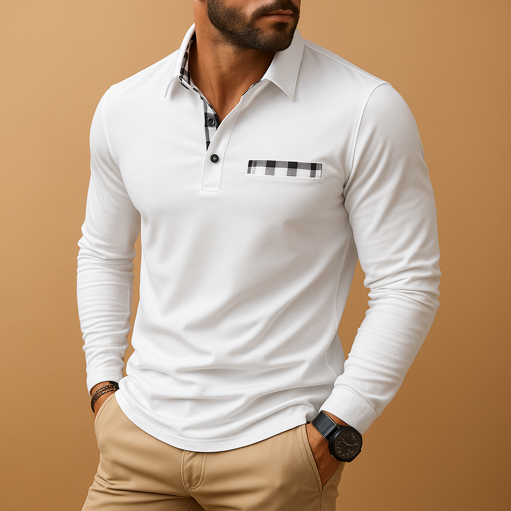 Long sleeve polo shirt with classic collar and button closure for men | Dylan