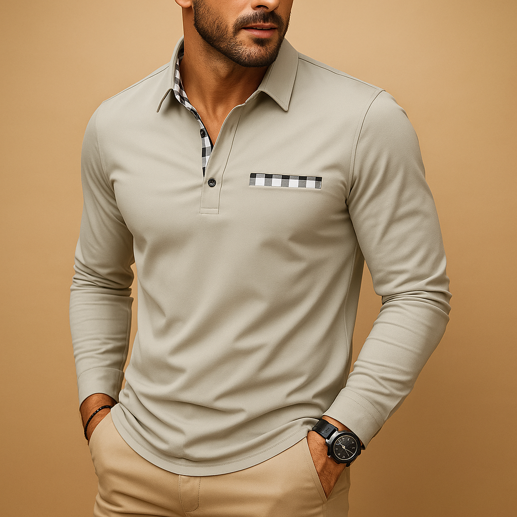 Long sleeve polo shirt with classic collar and button closure for men | Dylan