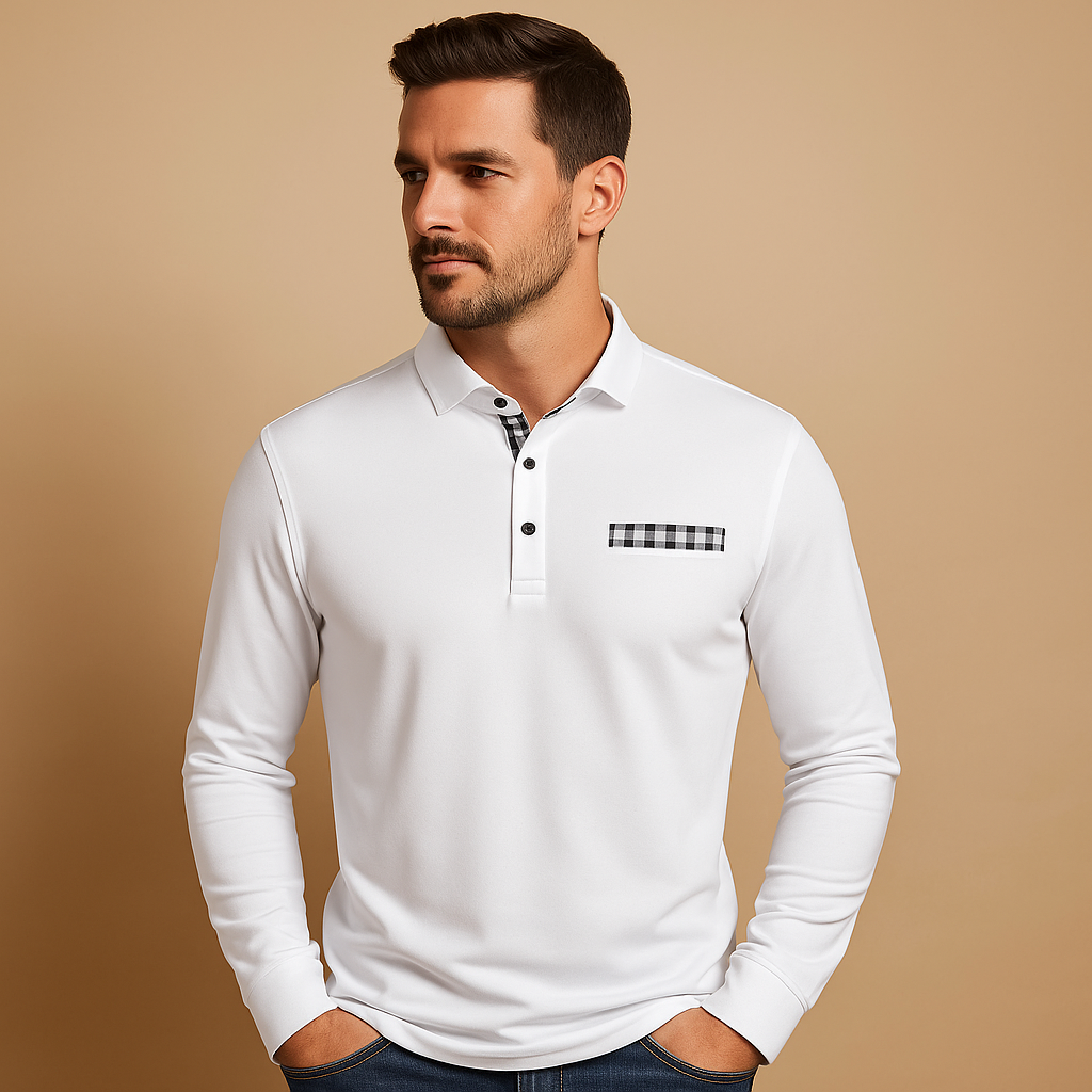 Long sleeve polo shirt with classic collar and button closure for men | Dylan