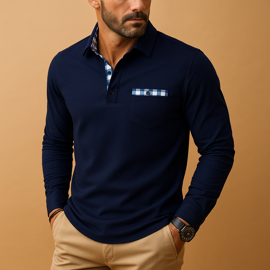 Long sleeve polo shirt with classic collar and button closure for men | Dylan