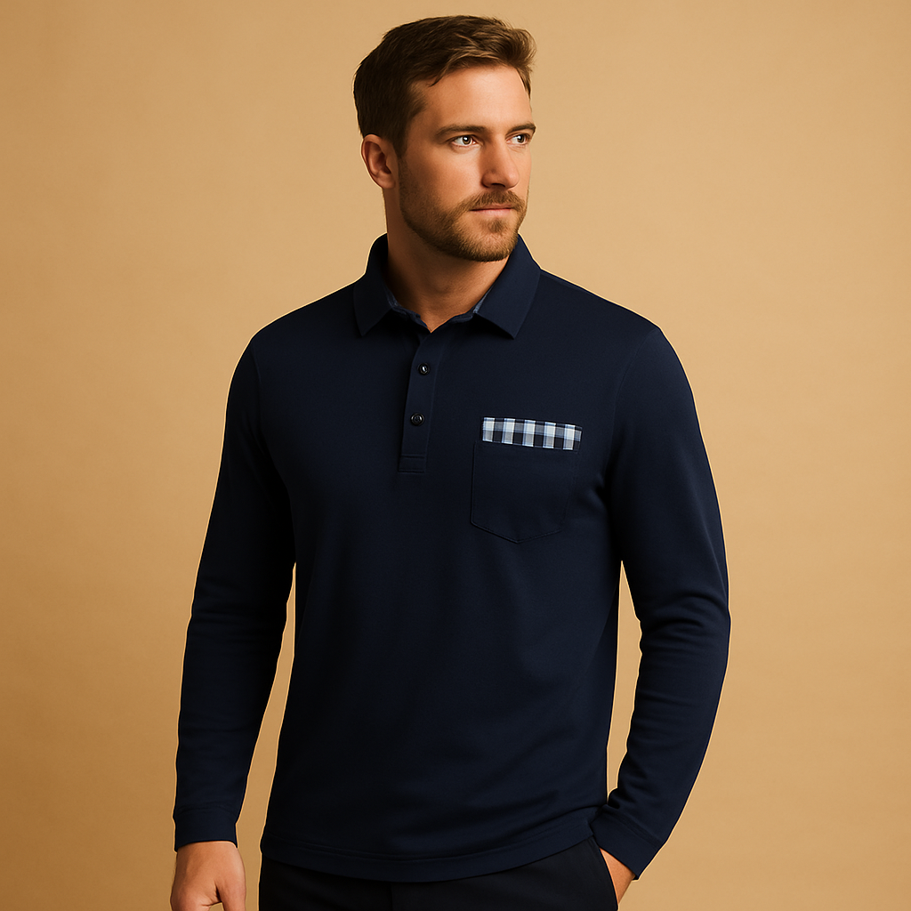 Long sleeve polo shirt with classic collar and button closure for men | Dylan