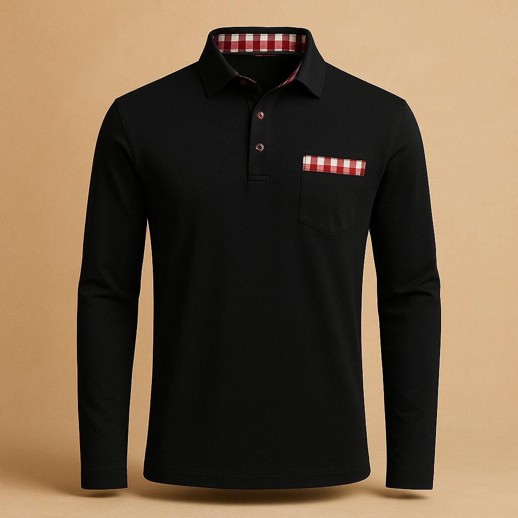 Long sleeve polo shirt with classic collar and button closure for men | Dylan