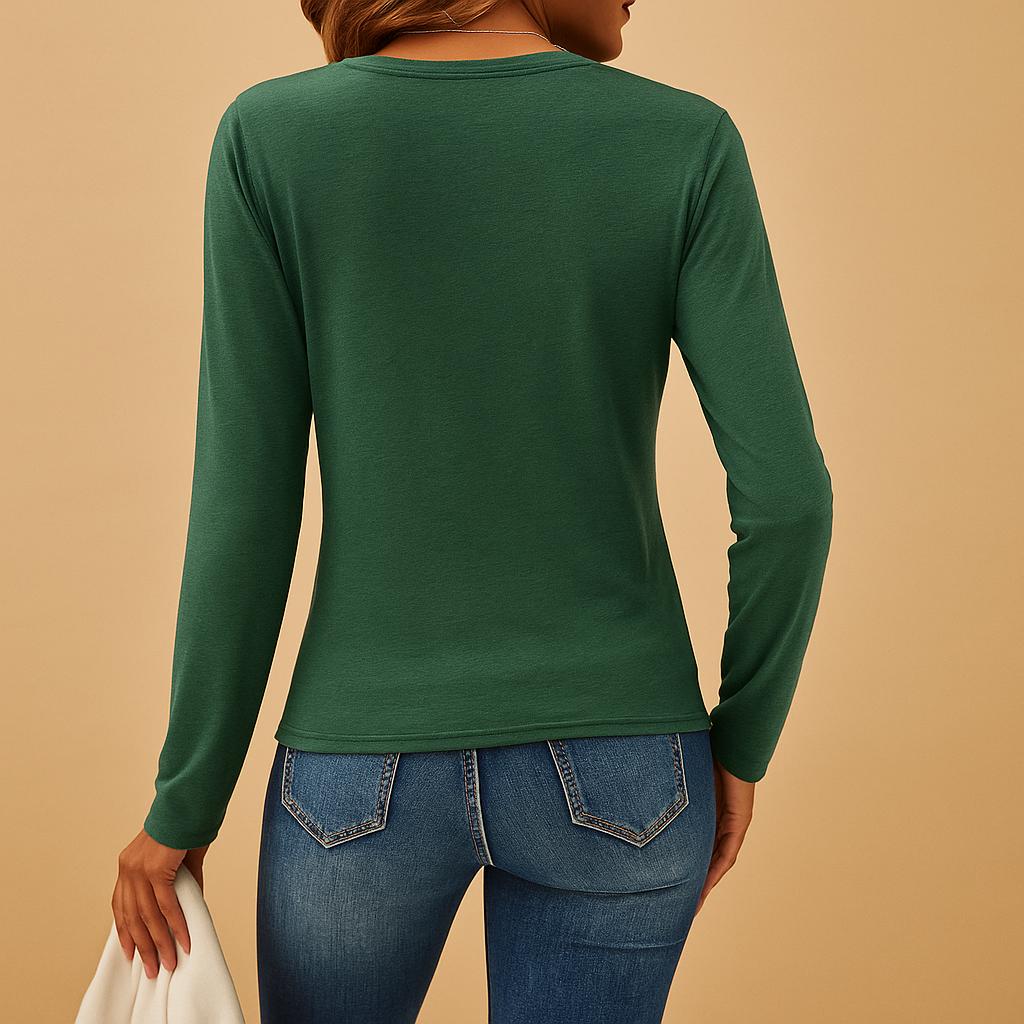 Long sleeve V-neck shirt for women | Hazel