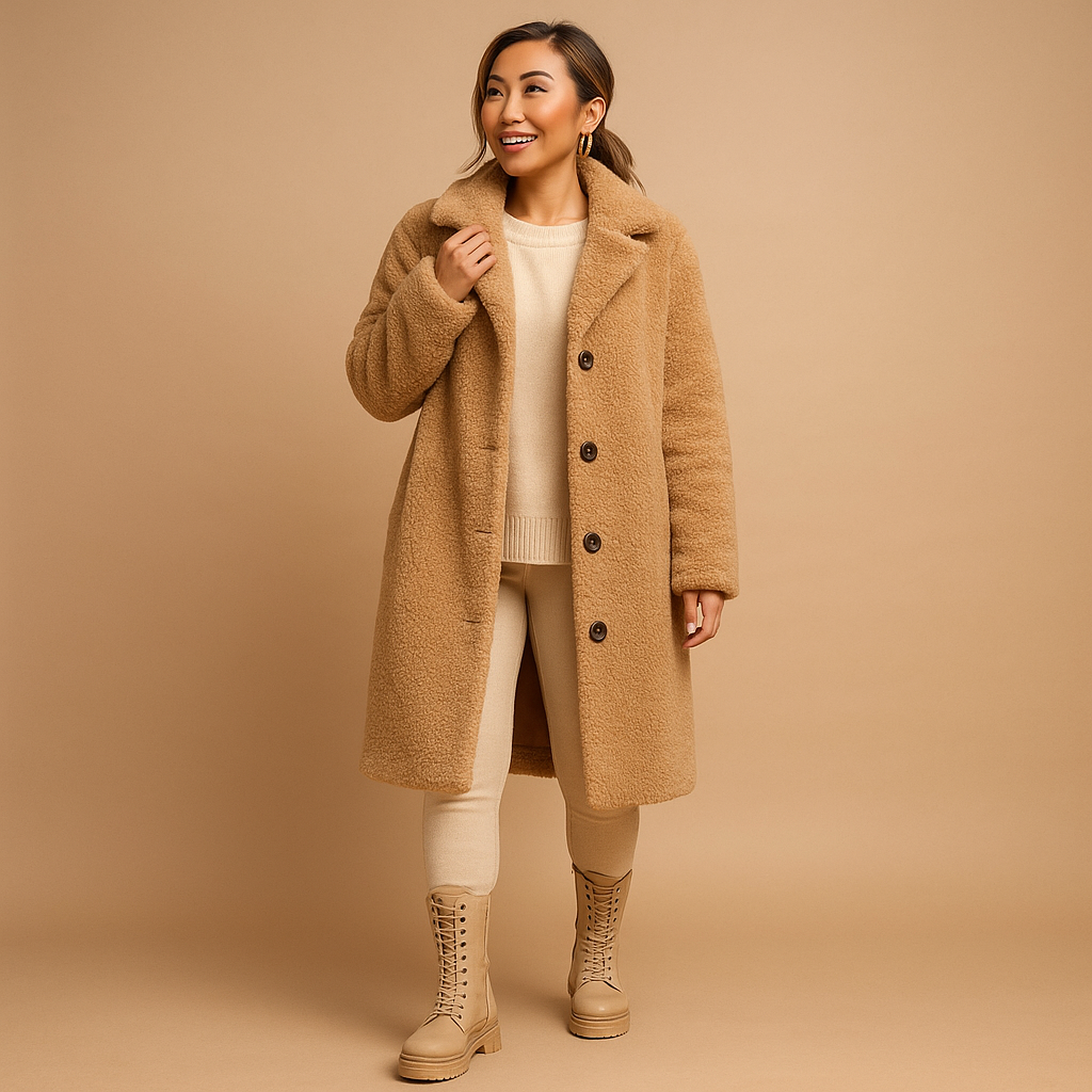 Long teddy coat in beige for women | Aurora