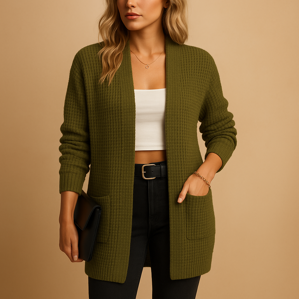 Long V-neck cardigan with pockets for women | Karina