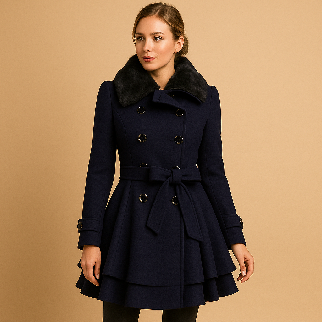 Long winter coat with faux fur collar for women | Isabelle