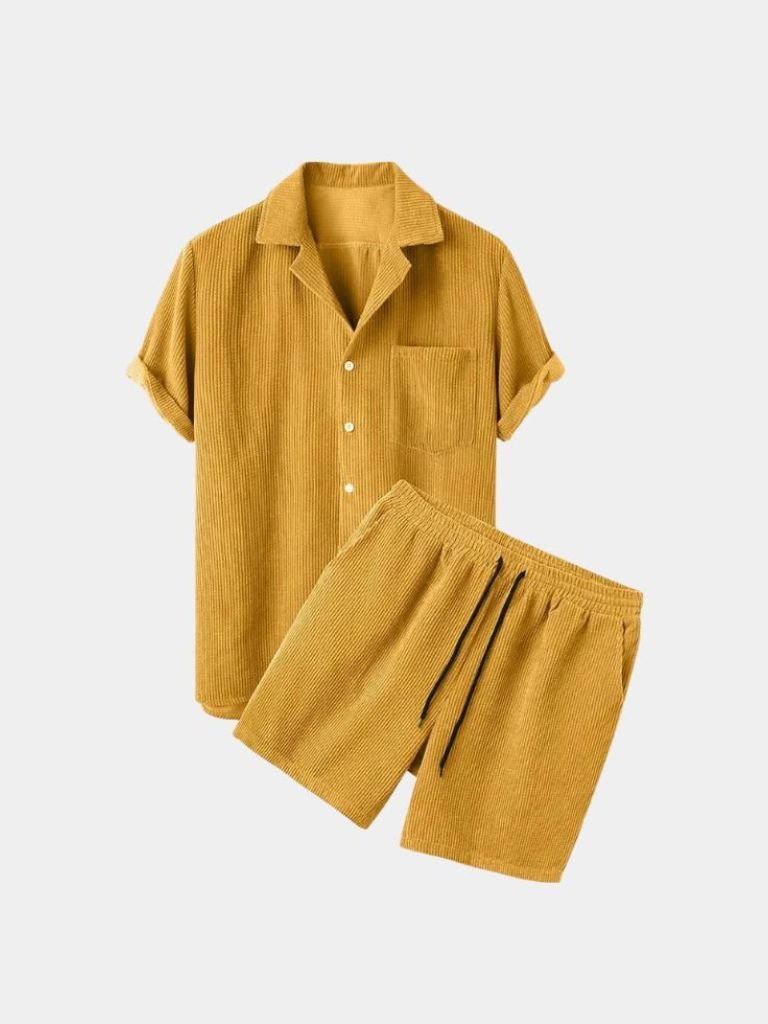 Minimalist Corduroy Set Shorts and Shirt for Men