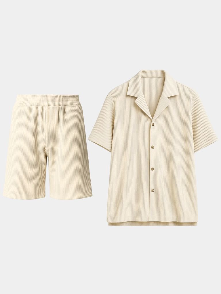 Minimalist Corduroy Set Shorts and Shirt for Men