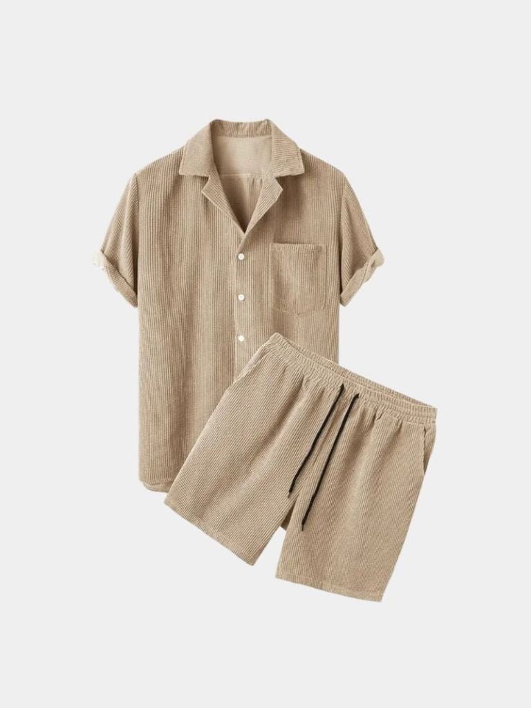 Minimalist Corduroy Set Shorts and Shirt for Men