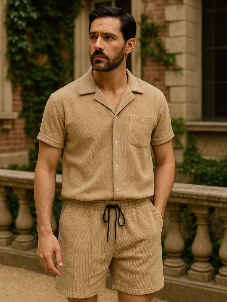 Minimalist Corduroy Set Shorts and Shirt for Men