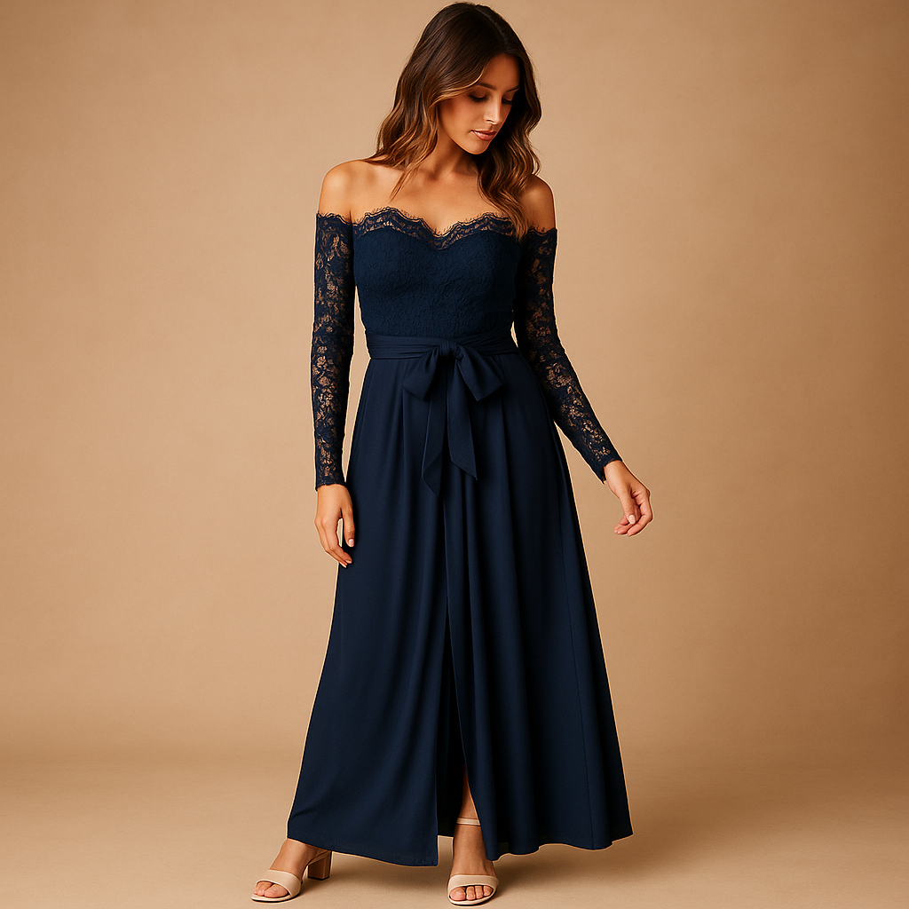 Off-shoulder jumpsuit with lace trim and side split for women | Marlene