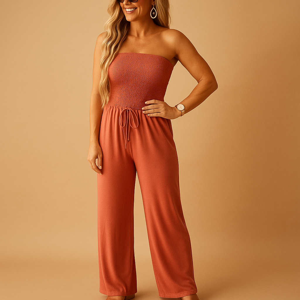 Off-shoulder summer jumpsuit with pockets for women | Eliza
